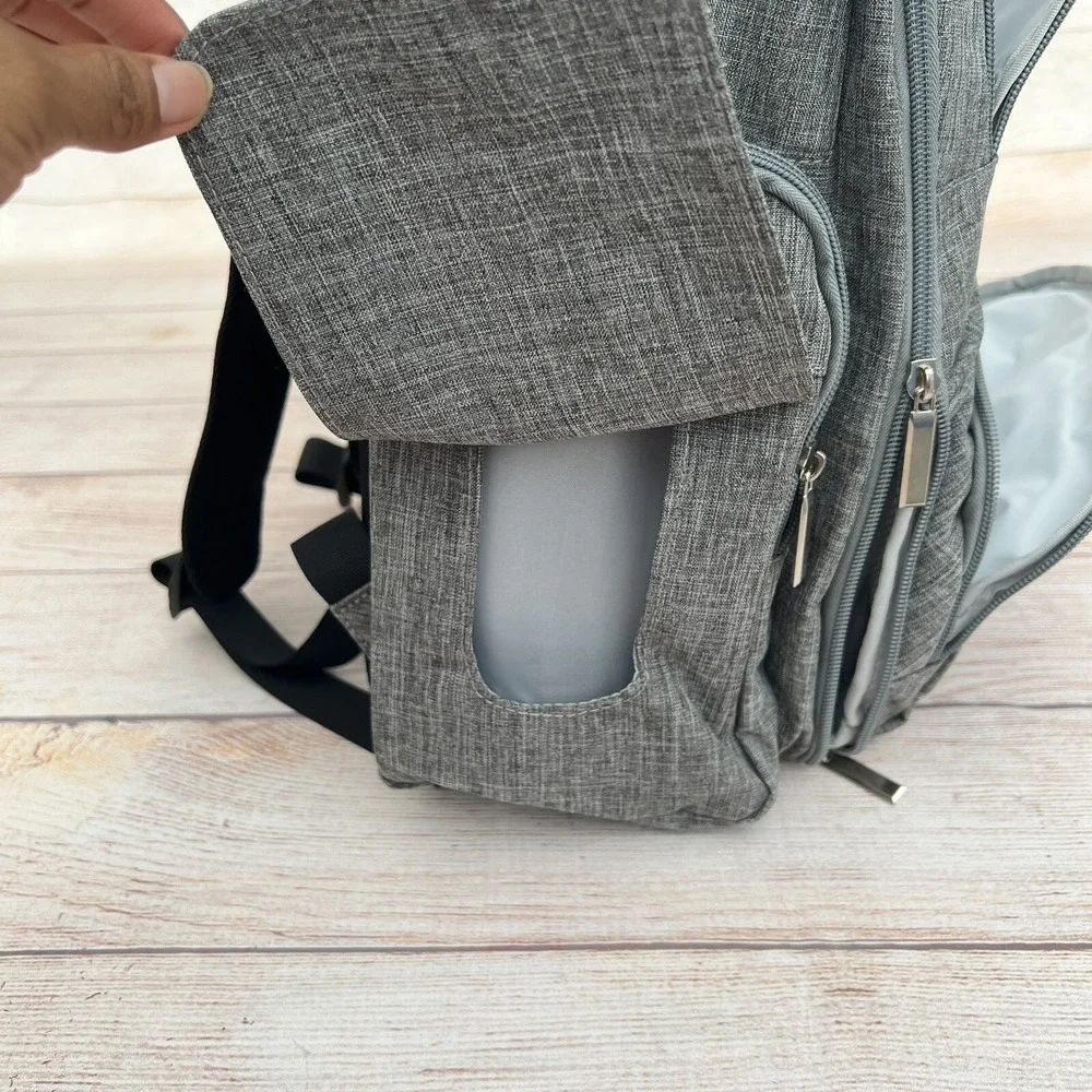 Large Diaper Bag Backpack 3 in 1 Expandable Baby Changing Station Travel Gray
